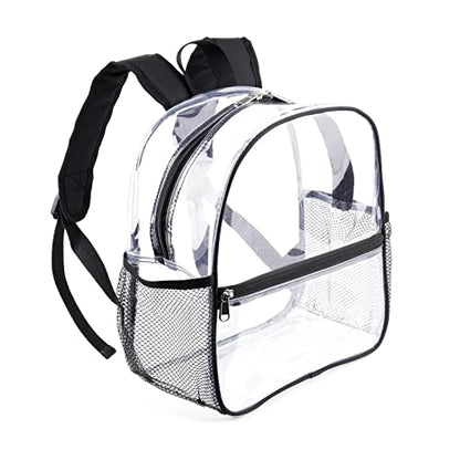 Fomaris Clear Backpack Stadium Approved 12x6x12 - Clear Bag with Reinforced Straps, Durable PVC for Stadium Events, Sports, Festivals, Concerts, Games, Women & Men - color: Black-1pc