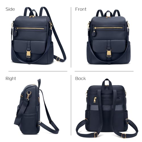 KKXIU Backpack Purse for Women - Multi-pocket Leather backpack for Travel, Work & School with Anti-Theft Lock Pocket, Luggage Strap & Water Bottle Pockets - 13x14x5.2 Inch (Navy) - color: Navy