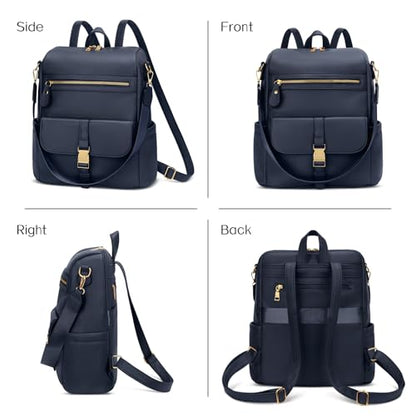 KKXIU Backpack Purse for Women - Multi-pocket Leather backpack for Travel, Work & School with Anti-Theft Lock Pocket, Luggage Strap & Water Bottle Pockets - 13x14x5.2 Inch (Navy) - color: Navy