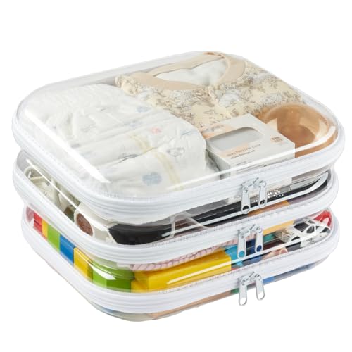 3-Pack Large Clear Hard Shell Zipper Case, Diaper Bag Organizer Pouches, Pencil Case & Makeup Bag, Travel Essentials and Toy Organizer (3L - size: 3L