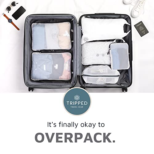 Large Packing Cube Set with See Through Mesh- Compression Packing Cubes Travel Organizers by TRIPPED Travel Gear (White) - color: White