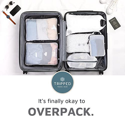 Large Packing Cube Set with See Through Mesh- Compression Packing Cubes Travel Organizers by TRIPPED Travel Gear (White) - color: White