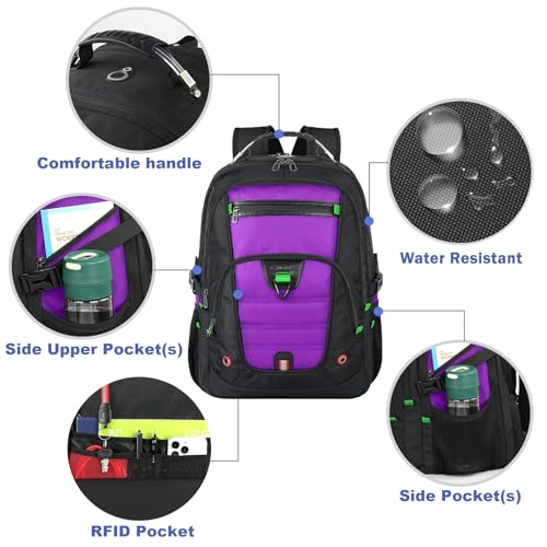 Z-MGKISS 52L Extra Large Travel Backpack for Men&Women, Fit 17.3" Laptops - color: Purple, size: 17.3 Inch (20''x15''x10'')