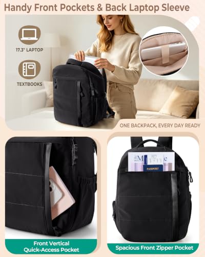 Smasrob 32L Women Travel Backpack with Shoe and Laptop Compartment, Travel Bag with Water Bottle Holder and Wet Pocket, Water-Resistant, Black - color: Black