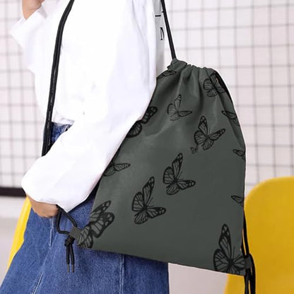 Drawstring Backpack Draw String Bag Waterproof for Sports Gym Beach Travel Cute Aesthetic Sackpack Men Women (13"×17")-Butterfly - color: S-18-butterfly