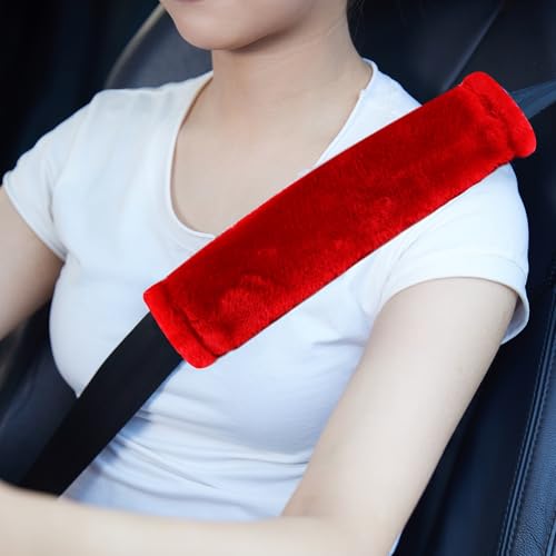 MOONET 2 Packs Car Seatbelt Covers Shoulder Pad for More Comfortable Driving, Universal Seat Belt Cover for Handbag Camera Backpack Straps, Soft Faux Sheepskin Wool Seat Belt Cushion (Red) - color: Red