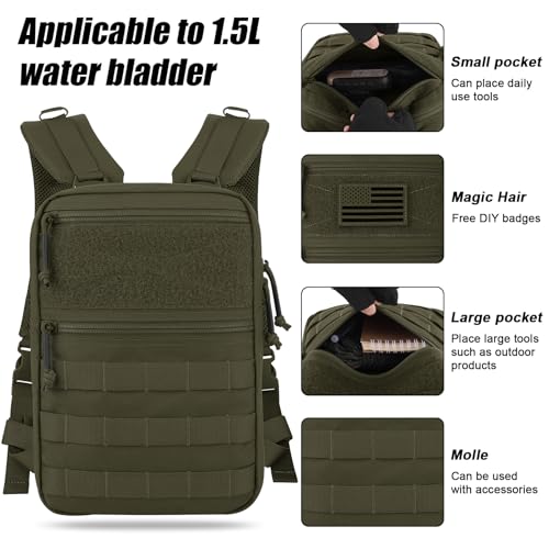 PETAC GEAR Tactical Molle Hydration Pack for 1.5L - Lightweight Water Reservoir Bag for Molle Vest Backpack, for Hiking, Hunting - style: RG no Bladder