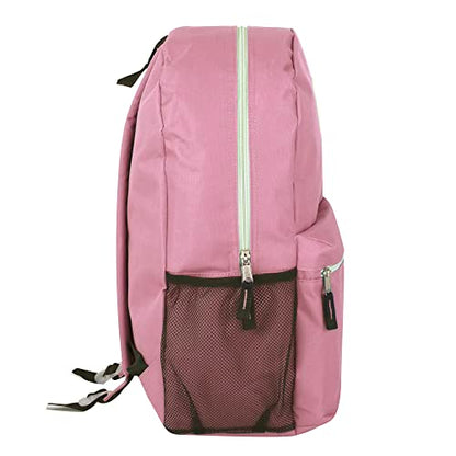 Large School Backpacks with Mesh Side Pockets – Classic 19 Inch Solid Color Backpacks for Kids, Men, Women, Travel (Pink & Blush) - color: Pink & Blush