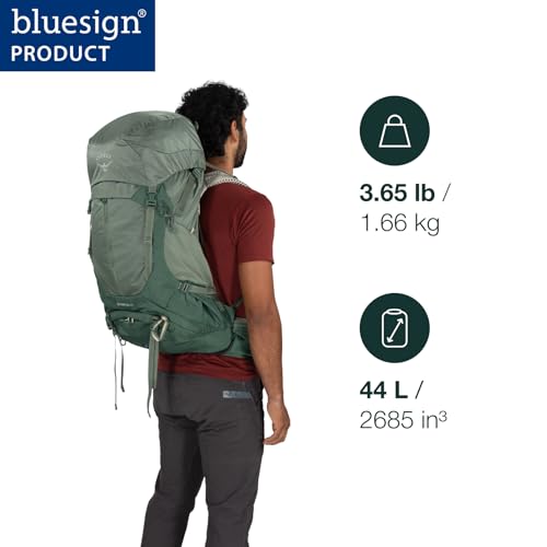 Osprey Stratos 44L Men's Hiking Backpack - Lightweight Backpacking Pack with Waterproof Raincover - Camping Bag, Pine Leaf - color: Pine Leaf, style: 44l