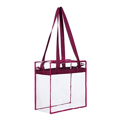 BAGAIL Clear Bags 12x6x12 Stadium Approved Clear Tote Bag with Zipper Closure Crossbody Shoulder Bag with Adjustable Strap - color: Burgundy