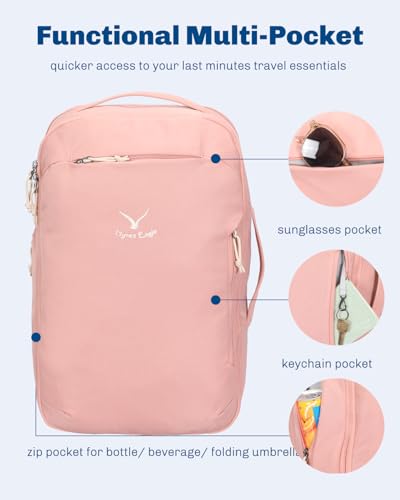 Hynes Eagle TSA Friendly Travel Backpack for Men Women Carry on Backpack 40L Flight Approved Laptop Backpack for 17 inches Compressible Weekender Bag Overnight Backpack Pink - color: Pink