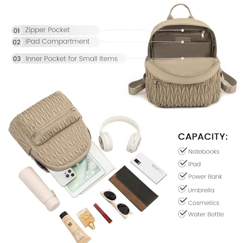 LOVEVOOK Backpack for Women Light Weight Waterproof Backpack Purses Daily Backpack… | Light Weight - color: Quilted Khaki