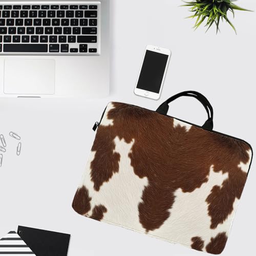 15-Inch Laptop Sleeve – Stylish, Lightweight, Shockproof, Water-Resistant Case for Lenovo, HP, Dell, Asus Notebooks - Brown and White Cowhide - color: Brown and White Cowhide