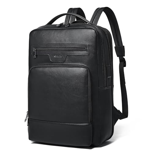 Shrrie Leather Laptop Backpack for Women and Men,28 L Travel Backpack Computer Bag Fits 16 inch Laptop,Expandable Casual Daypack with USB Charging Port for Work Business Weekender College,Black - color: Black