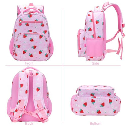 RHCPFOVR Kids Backpack for Girls - Girls Backpack 3-8 Ages Strawberry for Kids 15 Inch School Bookbag for Kindergarten Elementary School Bookbag for Girl 1st 2nd Grade - style: Pink Strawberry