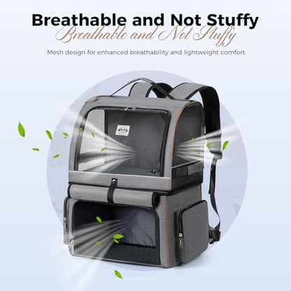 Double Cat Backpack Carrier for 2 Cats, Double-Compartment Pet Carrier Backpack for Two Small Cat or One Medium Cat, Cats Carrier Backpack Dog Carrier Backpack Fits Up to 24 Lbs,Grey - color: Grey