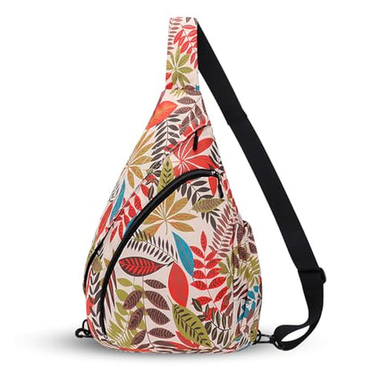 HUA ANGEL Crossbody Sling Bag for Men & Women Lightweight Waterproof Chest Shoulder Bag for Travel Hiking & Everyday Use - color: W-orange Maple Leaf