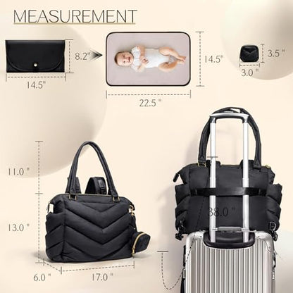 Diaper Bag Tote, Diaper Bag Backpack,Puffer Tote Bag with Pacifier Case, Lightweight Mommy for Hospital, Puffy with 10 Pockets, Convertible Baby for Travel, Black - color: Black