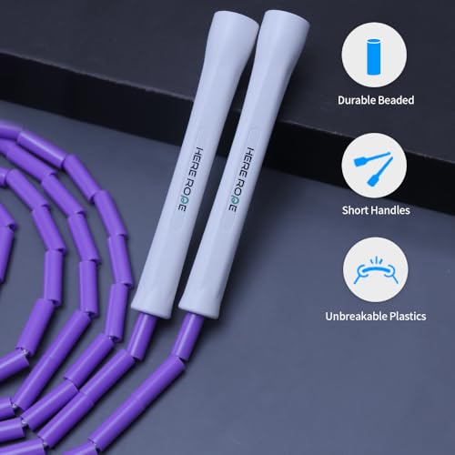 Black Beaded Jump Rope, Unbreakable Handles & Shatterproof Beads for Enhanced Fitness Training, Adjustable Beaded Jump Ropes for Kids, Men & Women - color: Purple