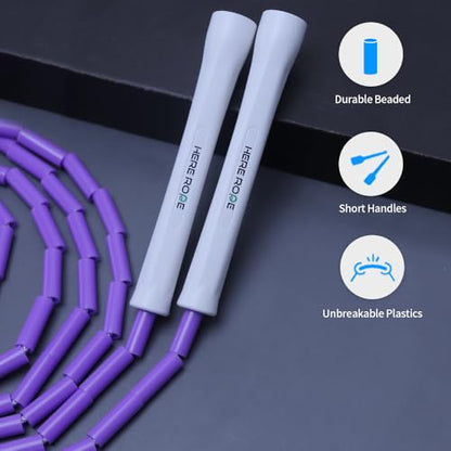 Black Beaded Jump Rope, Unbreakable Handles & Shatterproof Beads for Enhanced Fitness Training, Adjustable Beaded Jump Ropes for Kids, Men & Women - color: Purple