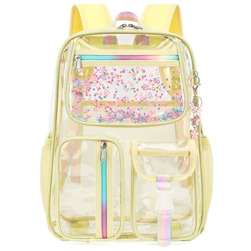 Clear Backpack for Girls Women, School Bookbag Heavy Duty See Through Backpacks (Light Yellow) - color: Pale Yellow
