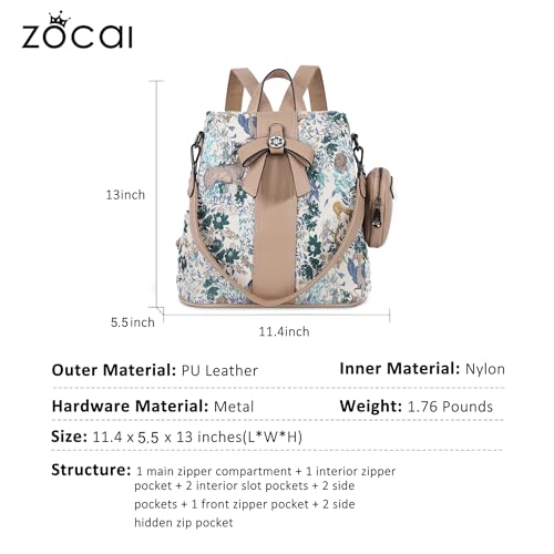 ZOCAI Backpack Purse for Women Fashion Backpack Purses PU Leather Daypacks Anti-Theft Shoulder Bag Satchel Purse - color: X-forest Life-apricot