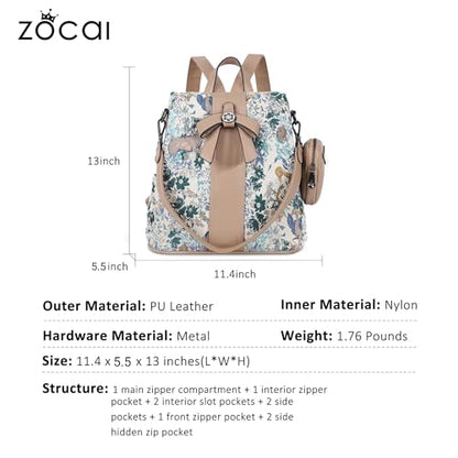 ZOCAI Backpack Purse for Women Fashion Backpack Purses PU Leather Daypacks Anti-Theft Shoulder Bag Satchel Purse - color: X-forest Life-apricot