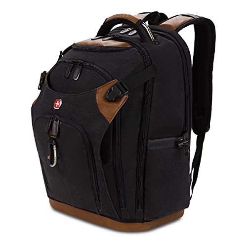 SwissGear Tool Bag Backpack, Fits Up to 17-Inch Laptop, Work Pack PRO, Black/Brown Canvas - color: Black/Brown Canvas, size: Large