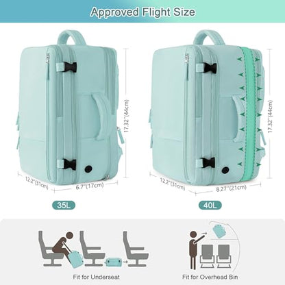 Sinaliy Large Travel Backpack for Women, 40L Carry On Backpack, 17 Inch Laptop Waterproof Backpack, College Bookbag, Backpack for Women, as Person Item Flight Approved - color: Green
