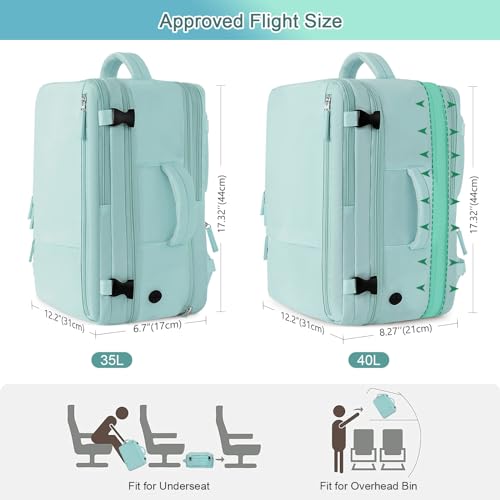 Sinaliy Large Travel Backpack for Women, 40L Carry On Backpack, 17 Inch Laptop Waterproof Backpack, College Bookbag, Backpack for Women, as Person Item Flight Approved - color: Green