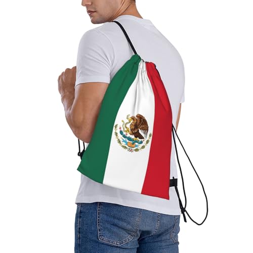 Mexico Mexican Flag Drawstring Bag Sport Gym Backpack Beach Travel Sack Draw String Yoga Bag For Men Women - color: Mexico Mexican Flag