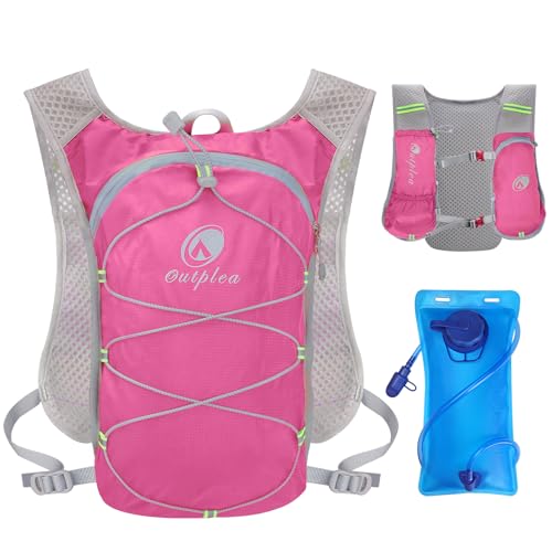 Lightweight Hydration Backpack with 2L Water Bladder for Men Women, Small Water Backpacks Running Vest for Hiking - color: Pink