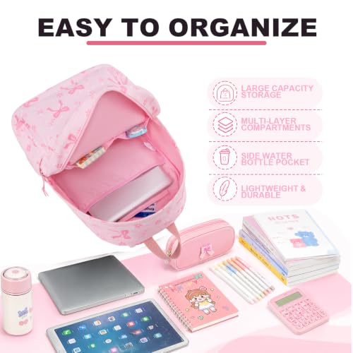 LEDAOU Kids Backpack for Boys Girls Preschool Kindergarten Elementary School Bookbag Toddler School Bag with Chest Strap (Bow flower pink) - color: Bow Flower Pink