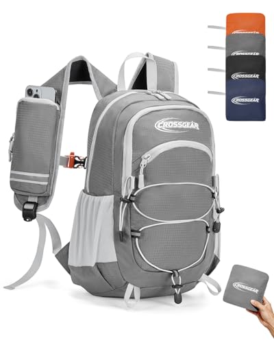CROSSGEAR Packable Hiking Backpack, 24L RFID Lightweight Foldable Daypack, Nylon Fabric, Multiple Pocket, Water-Resistant for Men Women Travel Outdoor, Gray - color: 24l Grey, size: Medium