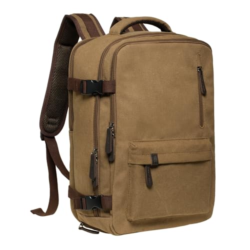 KAUKKO Canvas Travel Backpack, Personal Item Airline Approved, Carry On Backpack with Multi-Pockets and Shoe Pouch, fit 15.6 inch Laptop, 40L Weekender Bag, 11-KHAKI - color: 11-khaki