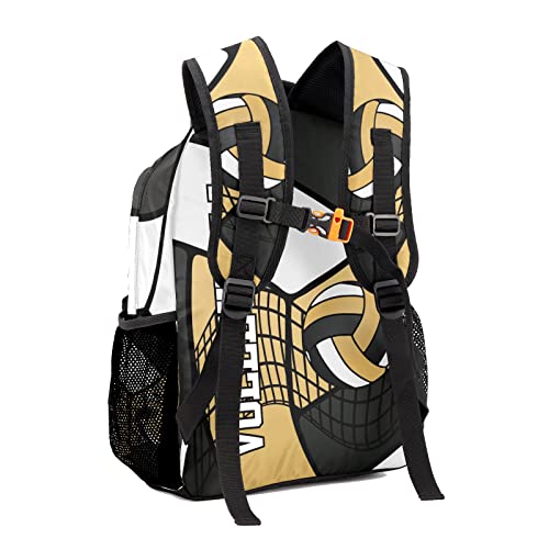 Customized Volleyball Gold White Black Waterproof Backpack with Name for Hiking Camping Picnic - color: Backpack 3