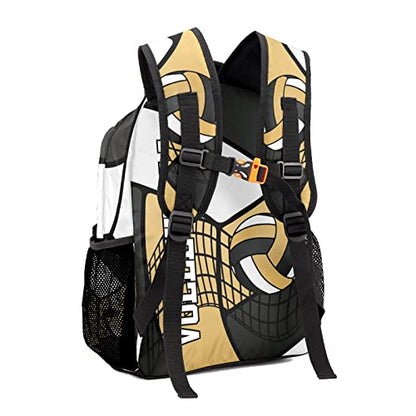 Customized Volleyball Gold White Black Waterproof Backpack with Name for Hiking Camping Picnic - color: Backpack 3
