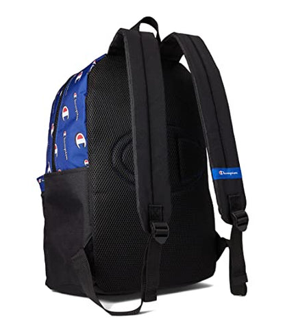 Champion Manuscript Backpack with Padded Adjustable Straps, Water Bottle Pocket for Work, Travel, Daily Use - color: Blue/Red/White