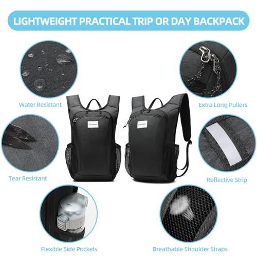 10L Foldable Lightweight Backpack – Packable Travel Daypack for Hiking, Cycling & Everyday Use – Water-Resistant Travel Bag with Multi-Pocket Design for Women & Men(Black) - color: Black