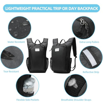 10L Foldable Lightweight Backpack – Packable Travel Daypack for Hiking, Cycling & Everyday Use – Water-Resistant Travel Bag with Multi-Pocket Design for Women & Men(Black) - color: Black