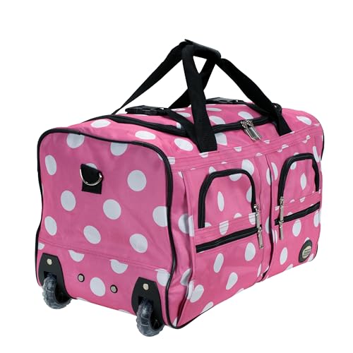 Rockland Rolling Duffel Bag, Black, 22" - color: Pink Dot, size: 22"