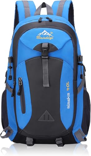 Men’s 40L Waterproof Hiking Backpack, Lightweight Foldable Daypack with Multi Pockets, Laptop Compartment, Breathable Polyester Rucksack for Outdoor Camping, Walking, Travel-Blue - color: Blue