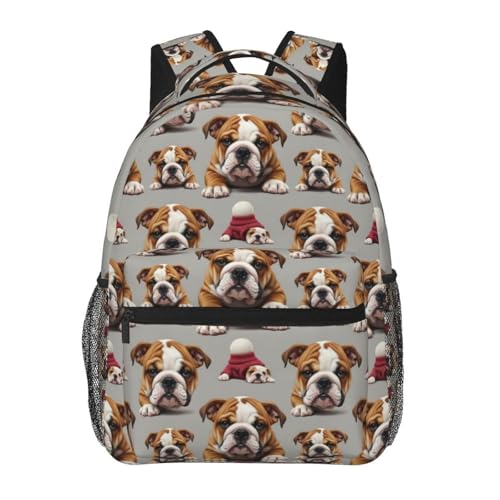 Water Resistant Hiking Backpack English Bulldog Puppy Dog Art, Outdoor Sports Daypack with Side Water Bottle Pocket for Travel and Beach - color: Pattern (749)