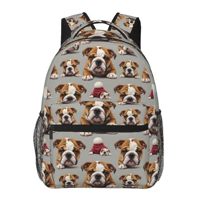 Water Resistant Hiking Backpack English Bulldog Puppy Dog Art, Outdoor Sports Daypack with Side Water Bottle Pocket for Travel and Beach - color: Pattern (749)