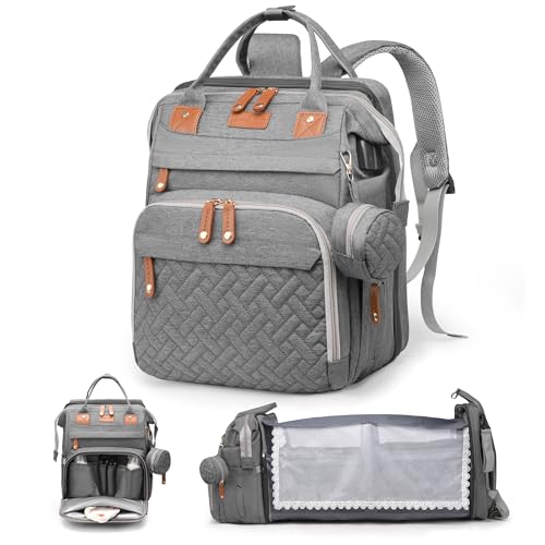 Diaper Bag Backpack with Changing Station, Waterproof for Travel, Gray - color: Grey