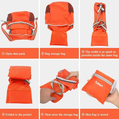 Ultra Lightweight Packable Water Resistant Backpack for Travel Camping Outdoor Hiking Daypack - color: Orange