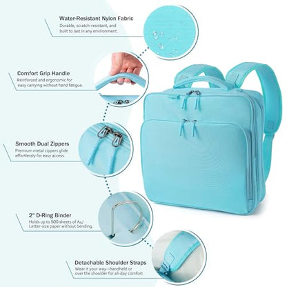 3 Ring Zipper Binder Bag with Detachable Backpack Straps, 500 Sheet Capacity, Multi-Pocket File Folder, Fits 14’’ Laptop & Tablet，Portable All-in-One Organizer for Office