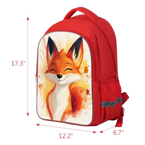 ZRENTAO Kids Backpack, 3D Reflective Cartoon, 600D Polyester & Dual Zippers, 17" Bookbag with Ergonomic Design for boys & girls age 6-18, Fox Space Style for school Children Kids - color: 22#redfox