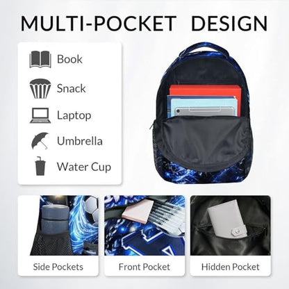 COZYAURA Backpack for Boys - Personalized Soccer Backpack with Initial Name - 17 Inch Kids School Bookbag - Lightweight Sports School Bag for Elementary Kindergarten - color: Blue