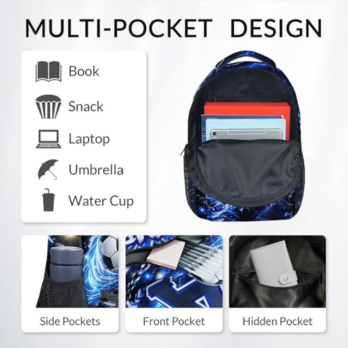 COZYAURA Backpack for Boys - Personalized Soccer Backpack with Initial Name - 17 Inch Kids School Bookbag - Lightweight Sports School Bag for Elementary Kindergarten - color: Blue